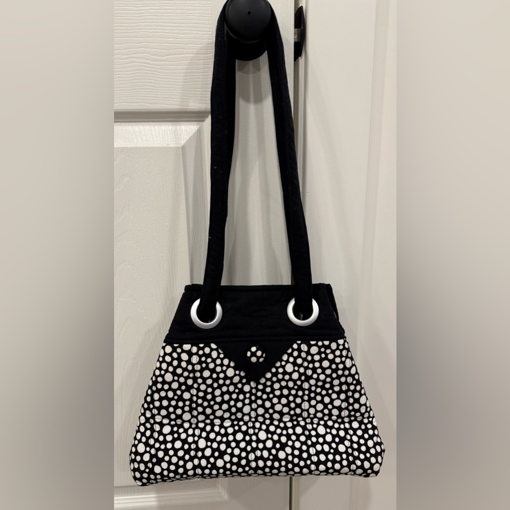 Stylish Super Cute Black With White Polka Dot Women's Versatile Handmade Bag